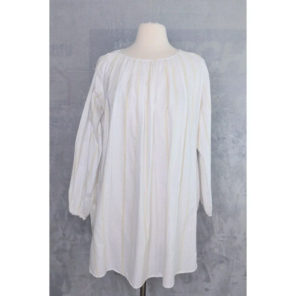 UNIQLO x Hana Tajima White Gathered Striped Tunic Top Size S Gauzy Mori Kei